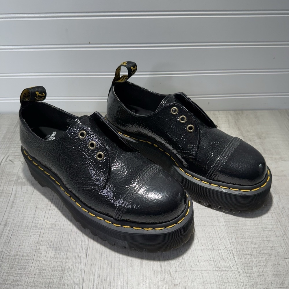 Dr Martens 1461 Quad TC Women's 8US Black Textured Patent Leather Platform 7 USM
